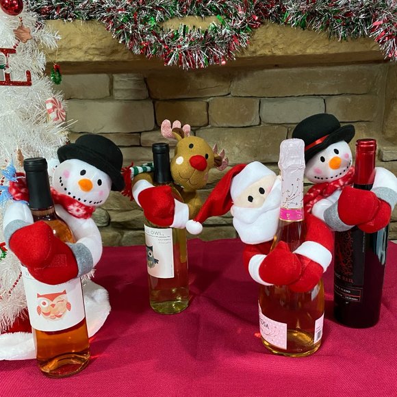 Christmas Home Décor Snowmen Ornaments Wine Bottle Cover Hugger Topper Set 2pc - Picture 5 of 9
